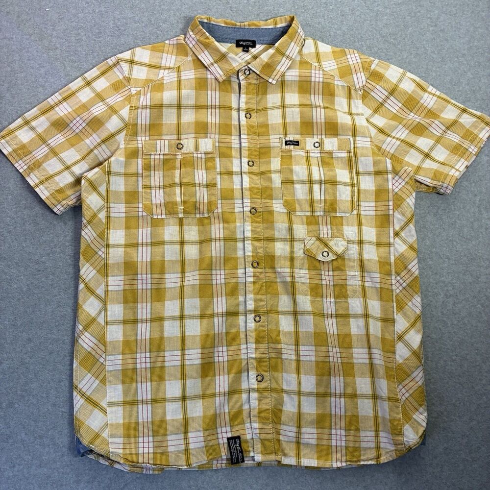 Lrg Clothing Equipment Mens Lrg Yellow Plaid Short Sleeve Button Up Shirt